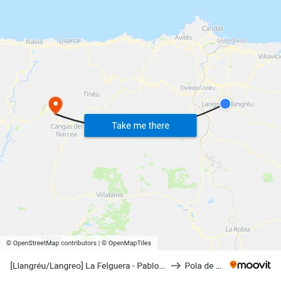 [Llangréu/Langreo]  La Felguera - Pablo Picasso [Cta 00413] to Pola de Allande map