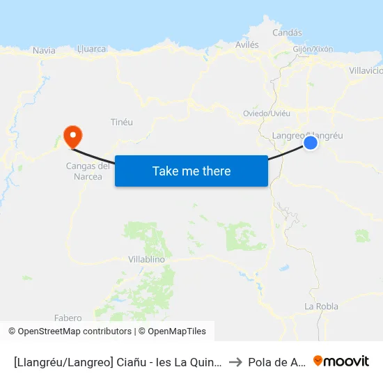 [Llangréu/Langreo]  Ciañu - Ies La Quintana [Cta 00428] to Pola de Allande map