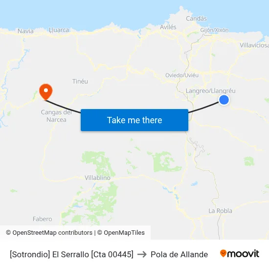 [Sotrondio]  El Serrallo [Cta 00445] to Pola de Allande map