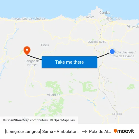 [Llangréu/Langreo]  Sama - Ambulatorio [Cta 00757] to Pola de Allande map