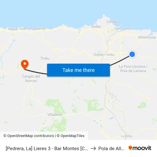 [Pedrera, La]  Lieres 3 - Bar Montes [Cta 00995] to Pola de Allande map