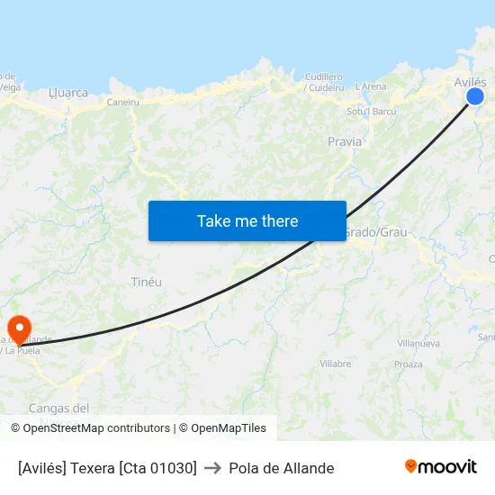 [Avilés]  Texera [Cta 01030] to Pola de Allande map