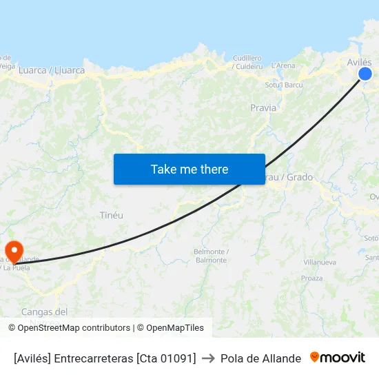 [Avilés]  Entrecarreteras [Cta 01091] to Pola de Allande map