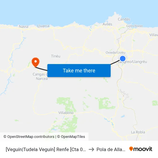 [Veguín|Tudela Veguín]  Renfe [Cta 01245] to Pola de Allande map