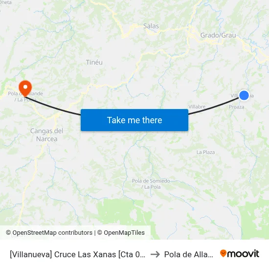 [Villanueva]  Cruce Las Xanas [Cta 01617] to Pola de Allande map