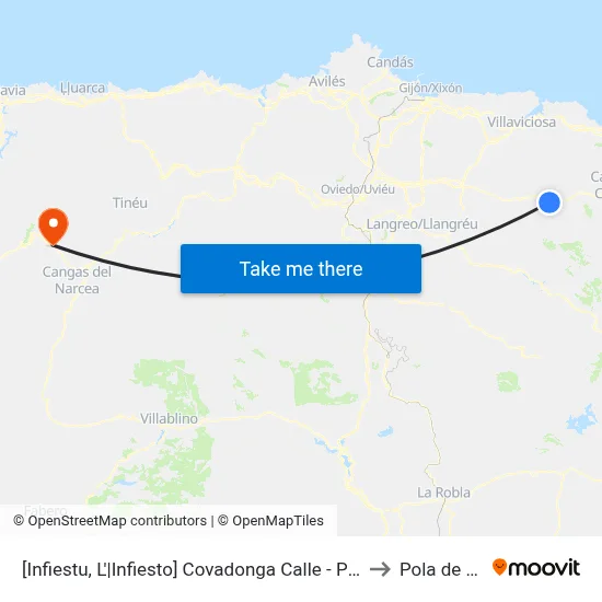 [Infiestu, L'|Infiesto]  Covadonga Calle - Plaza Mayor [Cta 01935] to Pola de Allande map