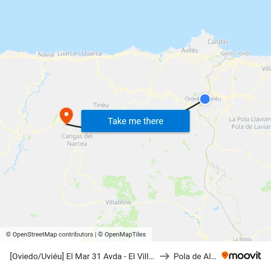 [Oviedo/Uviéu]  El Mar 31 Avda - El Villar [Cta 02057] to Pola de Allande map