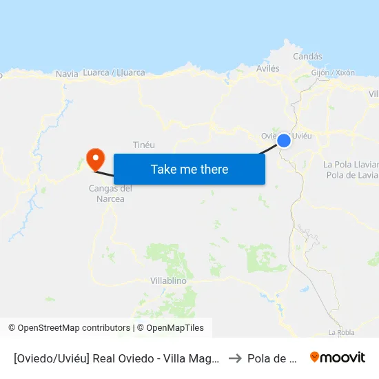 [Oviedo/Uviéu]  Real Oviedo - Villa Magdalena [Cta 02065] to Pola de Allande map