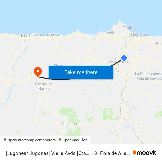 [Lugones/Llugones]  Viella Avda [Cta 02076] to Pola de Allande map
