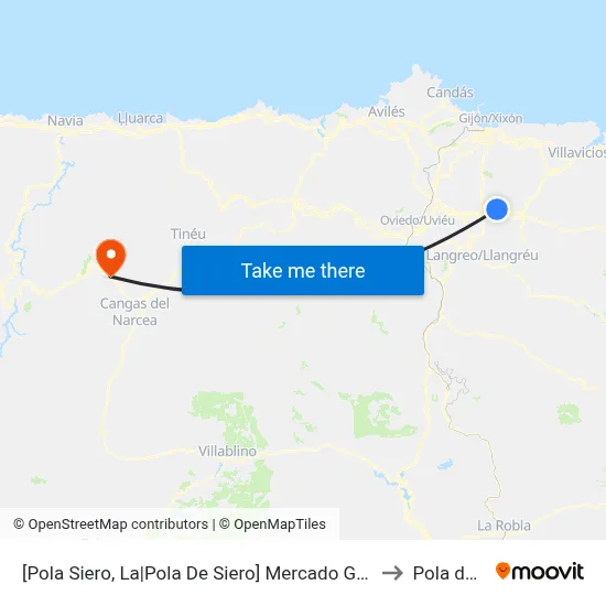 [Pola Siero, La|Pola De Siero]  Mercado Ganado - Venta La Uña [Cta 02140] to Pola de Allande map