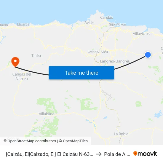 [Calzáu, El|Calzado, El]  El Calzáu N-634 [Cta 03116] to Pola de Allande map