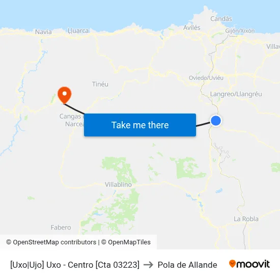 [Uxo|Ujo]  Uxo - Centro [Cta 03223] to Pola de Allande map