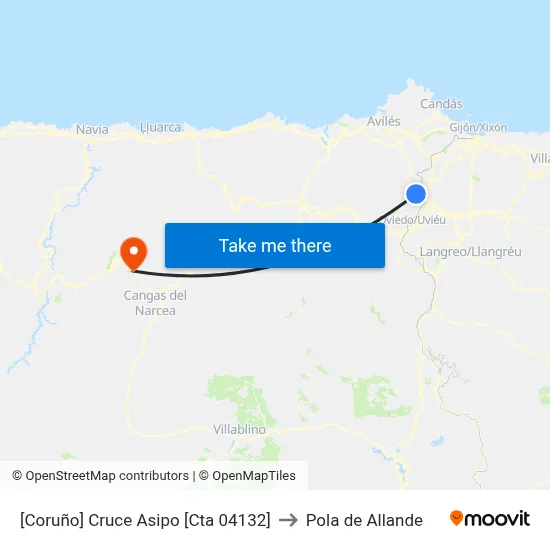 [Coruño]  Cruce Asipo [Cta 04132] to Pola de Allande map