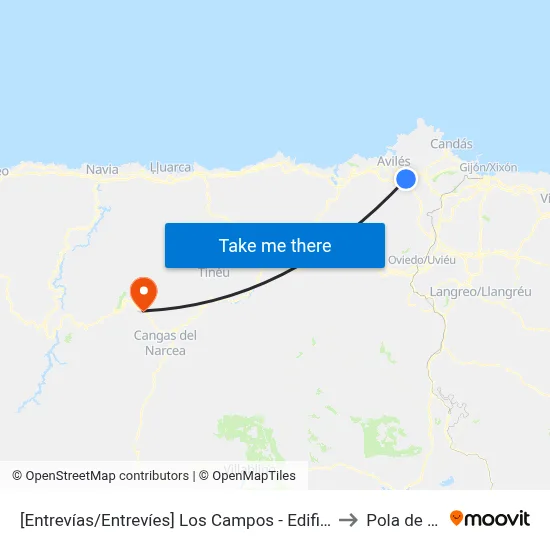 [Entrevías/Entrevíes]  Los Campos - Edificio Horanso [Cta 04378] to Pola de Allande map