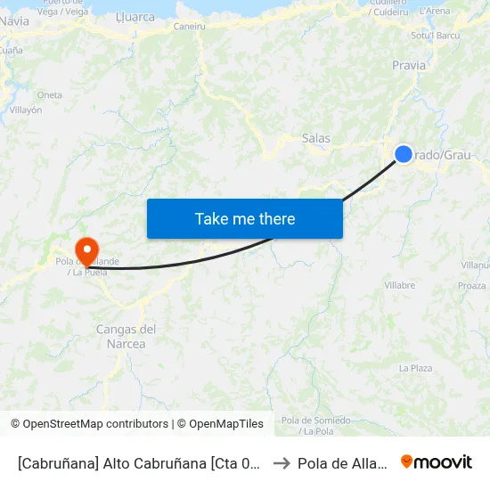 [Cabruñana]  Alto Cabruñana [Cta 04623] to Pola de Allande map