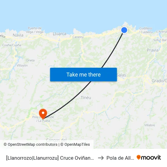 [Llanorrozo|Llanurrozu]  Cruce Oviñana [Cta 05171] to Pola de Allande map