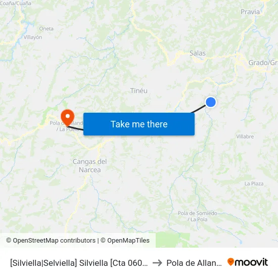 [Silviella|Selviella]  Silviella [Cta 06013] to Pola de Allande map
