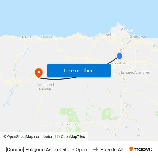 [Coruño]  Polígono Asipo Calle B Open [Cta 06070] to Pola de Allande map