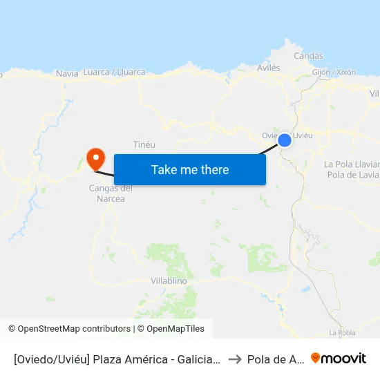 [Oviedo/Uviéu]  Plaza América - Galicia Avda [Cta 07307] to Pola de Allande map
