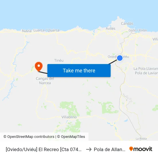 [Oviedo/Uviéu]  El Recreo [Cta 07410] to Pola de Allande map