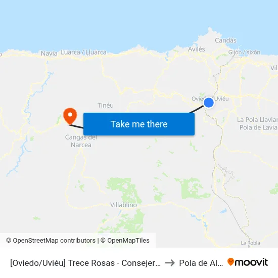 [Oviedo/Uviéu]  Trece Rosas - Consejerías [Cta 07420] to Pola de Allande map