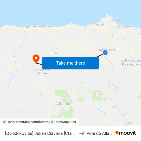 [Oviedo/Uviéu]  Julián Clavería [Cta 07435] to Pola de Allande map