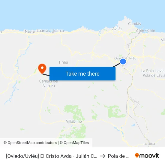 [Oviedo/Uviéu]  El Cristo Avda - Julián Clavería [Cta 07619] to Pola de Allande map