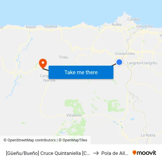 [Güeñu/Bueño]  Cruce Quintaniella [Cta 07856] to Pola de Allande map
