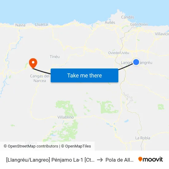[Llangréu/Langreo]  Pénjamo La-1 [Cta 09988] to Pola de Allande map