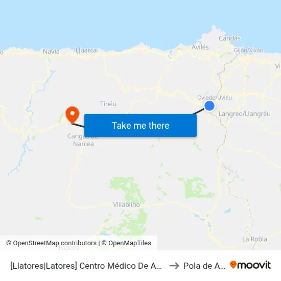 [Llatores|Latores]  Centro Médico De Asturias [Cta 16841] to Pola de Allande map