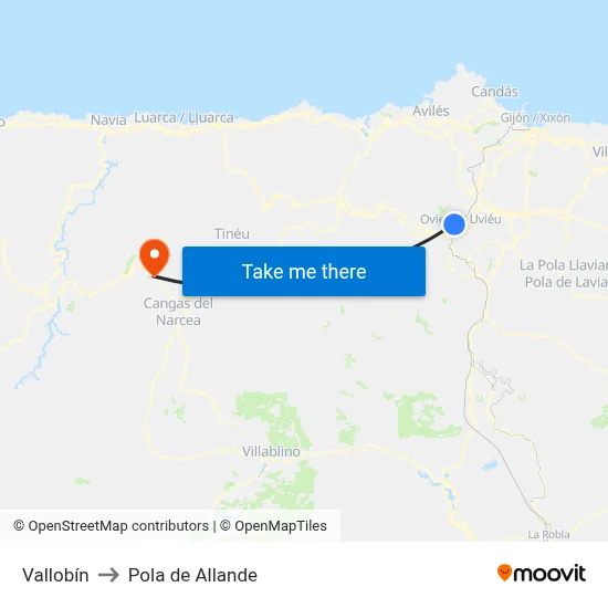 Vallobín to Pola de Allande map