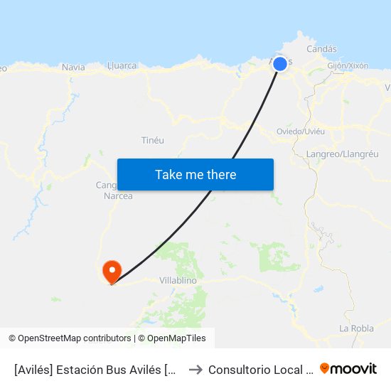 [Avilés]  Estación Bus Avilés [Cta 00161] to Consultorio Local Degala map
