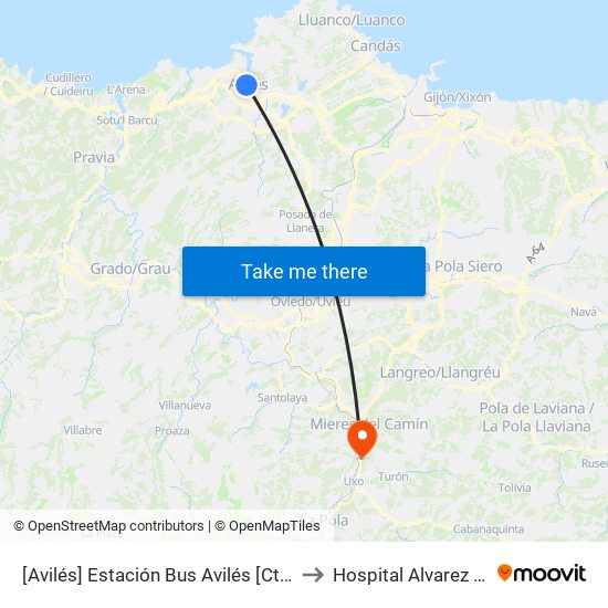 [Avilés]  Estación Bus Avilés [Cta 00161] to Hospital Alvarez Byulla map