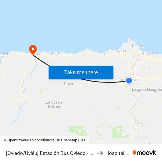 [Oviedo/Uviéu]  Estación Bus Oviedo - Pepe Cosmen [Cta 01549] to Hospital de Jarrio map