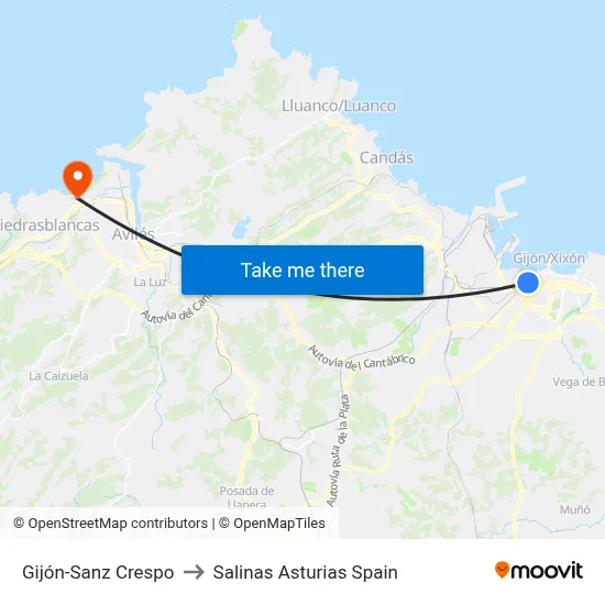 Gijón-Sanz Crespo to Salinas Asturias Spain map