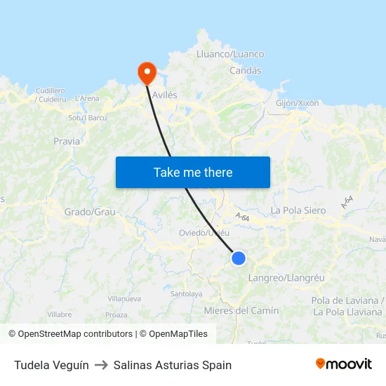Tudela Veguín to Salinas Asturias Spain map