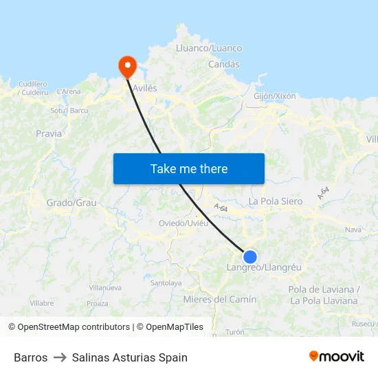 Barros to Salinas Asturias Spain map