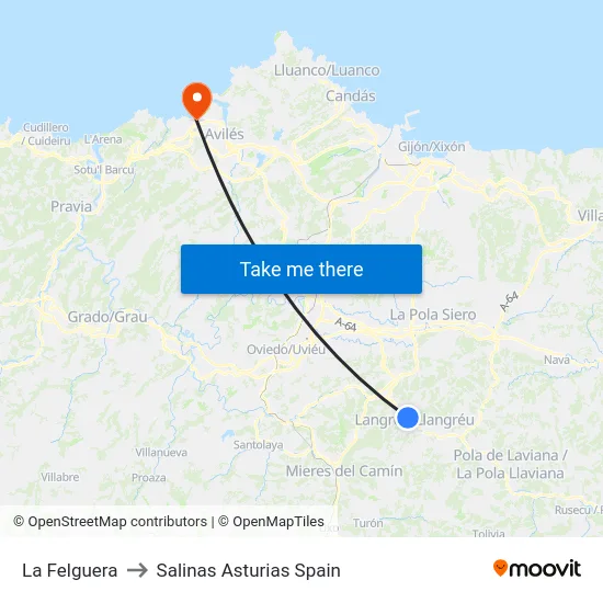 La Felguera to Salinas Asturias Spain map