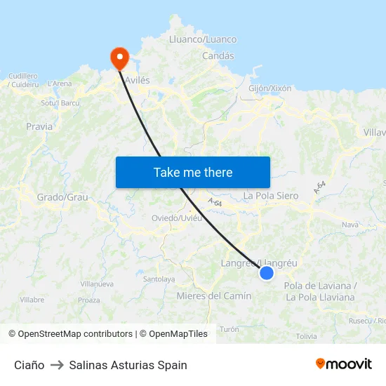 Ciaño to Salinas Asturias Spain map