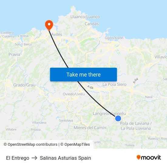 El Entrego to Salinas Asturias Spain map