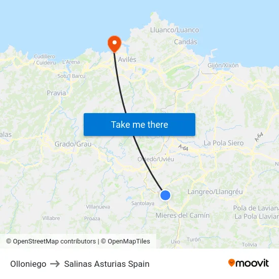 Olloniego to Salinas Asturias Spain map