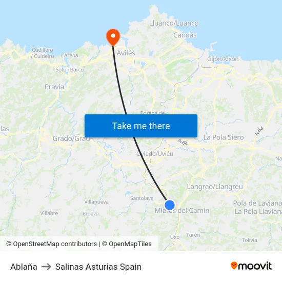Ablaña to Salinas Asturias Spain map
