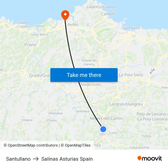 Santullano to Salinas Asturias Spain map