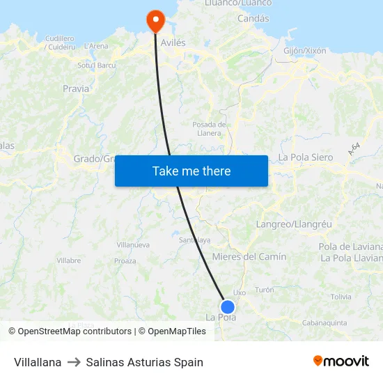 Villallana to Salinas Asturias Spain map
