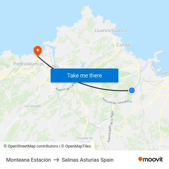 Monteana Estación to Salinas Asturias Spain map