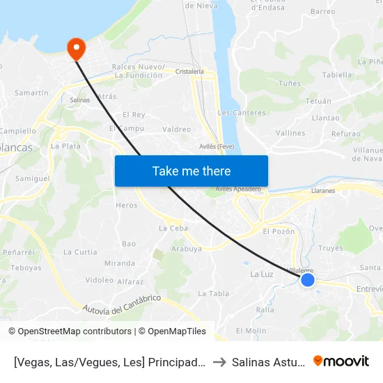 [Vegas, Las/Vegues, Les]  Principado 36 Avda [Cta 01082] to Salinas Asturias Spain map