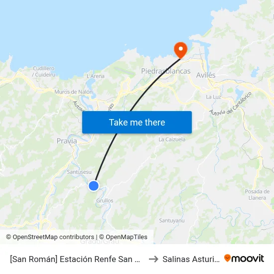[San Román]  Estación Renfe San Román [Cta 00061] to Salinas Asturias Spain map