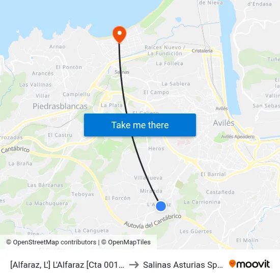 [Alfaraz, L']  L'Alfaraz [Cta 00151] to Salinas Asturias Spain map