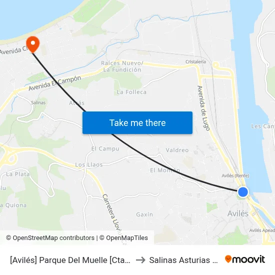 [Avilés]  Parque Del Muelle [Cta 00205] to Salinas Asturias Spain map