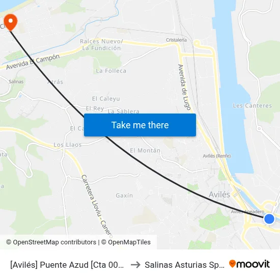 [Avilés]  Puente Azud [Cta 00209] to Salinas Asturias Spain map